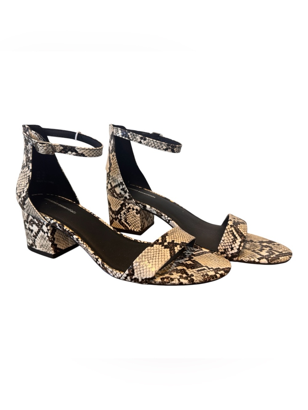 Amazon Essentials Snake Print Ankle Strap Block Heel Sandals Black/Cream Size 10